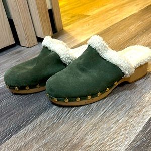 Green Velvet Clogs